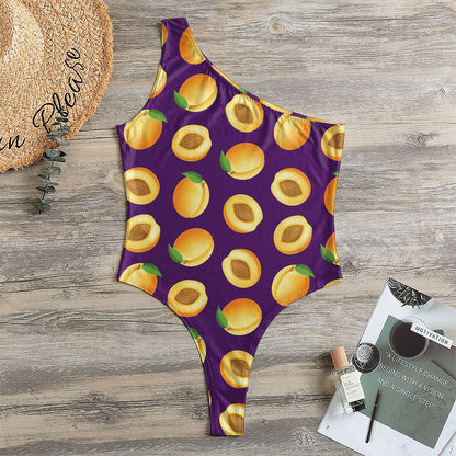 Apricot Fruit Pattern Print One Shoulder Bodysuit