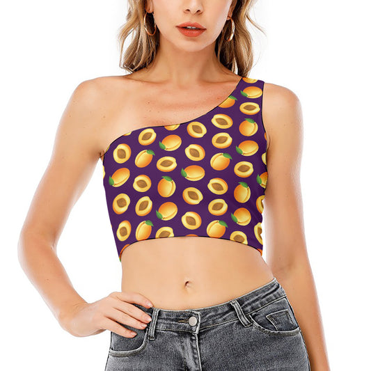 Apricot Fruit Pattern Print One Shoulder Crop Top