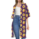 Apricot Fruit Pattern Print Open Front Beach Cover Up