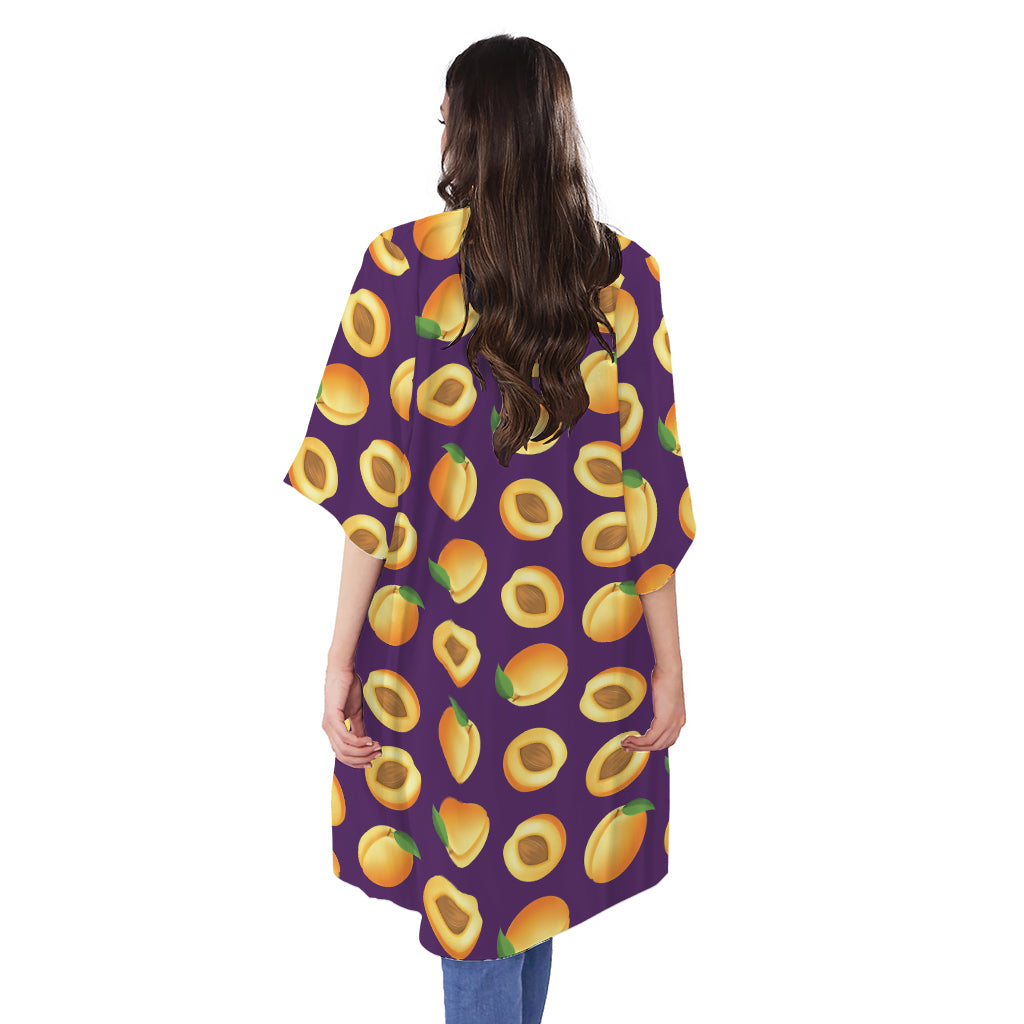 Apricot Fruit Pattern Print Open Front Beach Cover Up
