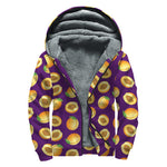 Apricot Fruit Pattern Print Sherpa Lined Zip Up Hoodie