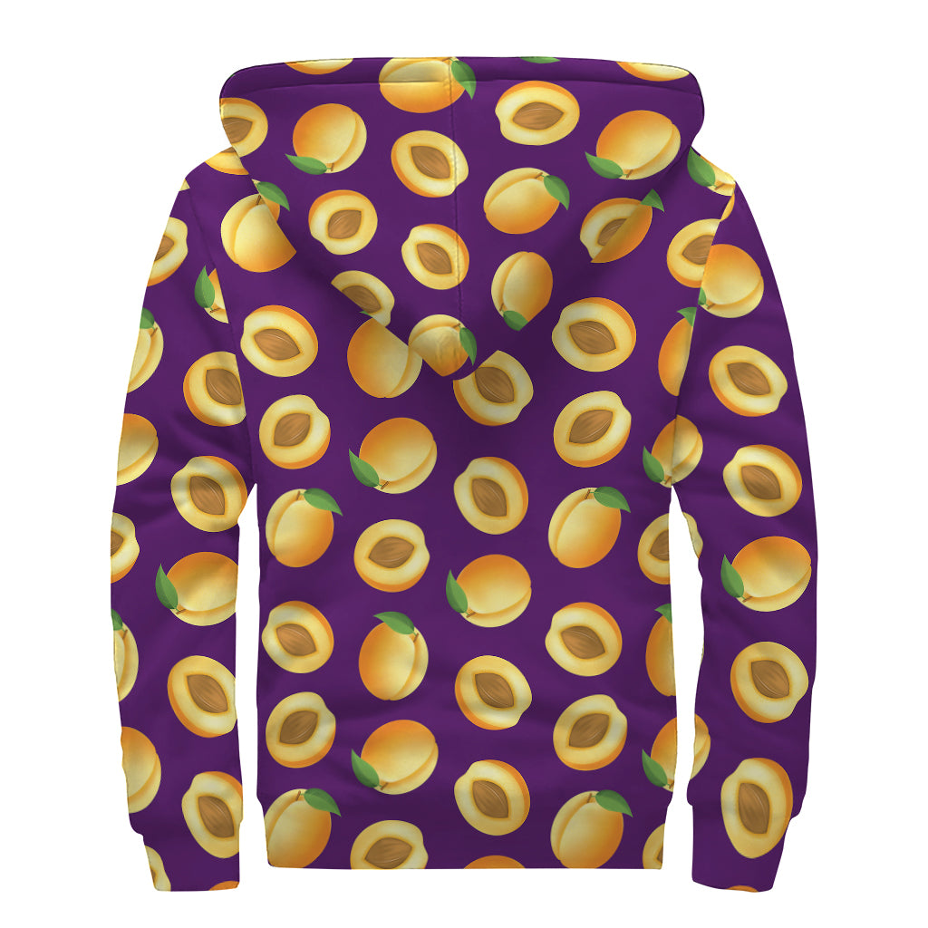 Apricot Fruit Pattern Print Sherpa Lined Zip Up Hoodie