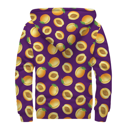 Apricot Fruit Pattern Print Sherpa Lined Zip Up Hoodie