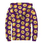 Apricot Fruit Pattern Print Sherpa Lined Zip Up Hoodie