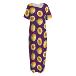 Apricot Fruit Pattern Print Short Sleeve Long Nightdress