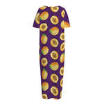 Apricot Fruit Pattern Print Short Sleeve Long Nightdress