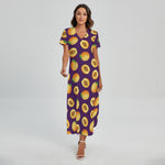 Apricot Fruit Pattern Print Short Sleeve Maxi Dress