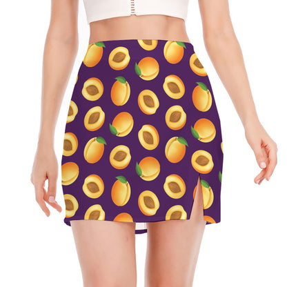 Apricot Fruit Pattern Print Side Slit Mini Skirt