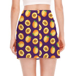 Apricot Fruit Pattern Print Side Slit Mini Skirt