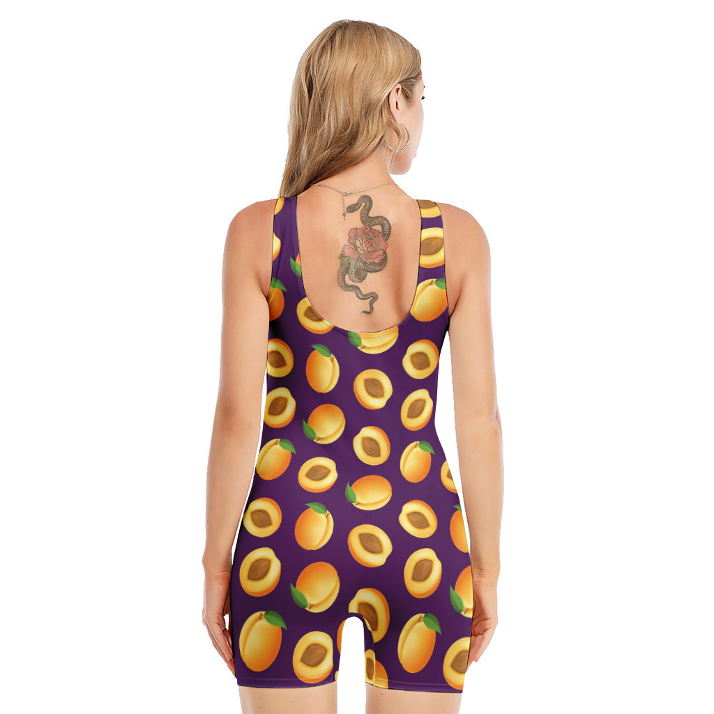 Apricot Fruit Pattern Print Sleeveless One Piece Swimsuit