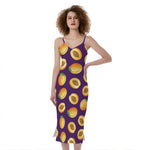 Apricot Fruit Pattern Print Slim Fit Midi Cami Dress