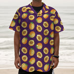 Apricot Fruit Pattern Print Textured Short Sleeve Shirt