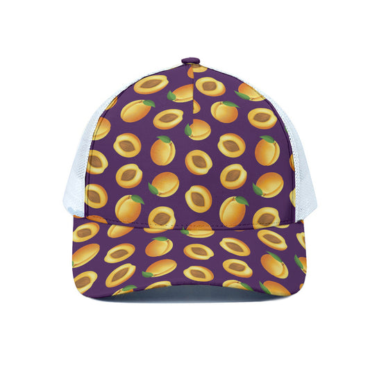 Apricot Fruit Pattern Print White Mesh Trucker Cap