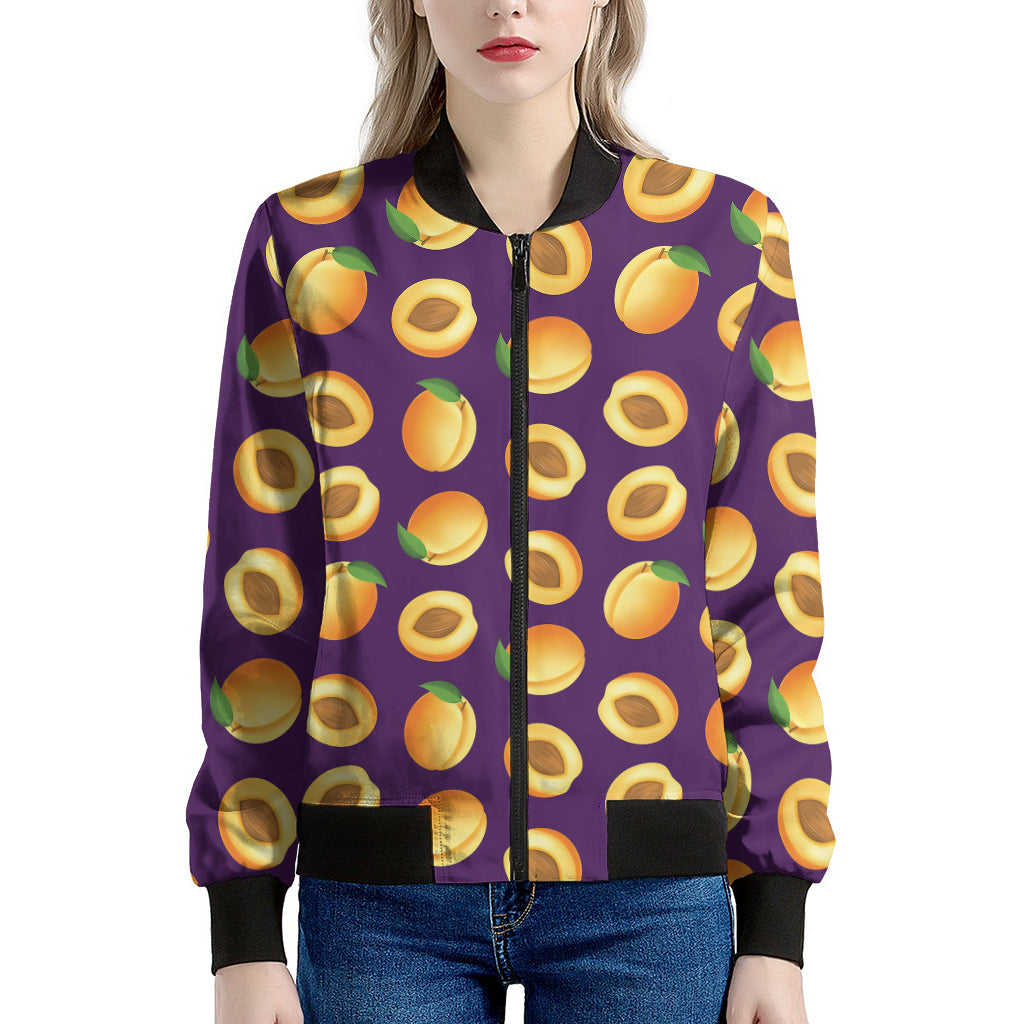 Apricot Fruit Pattern Print Women's Bomber Jacket