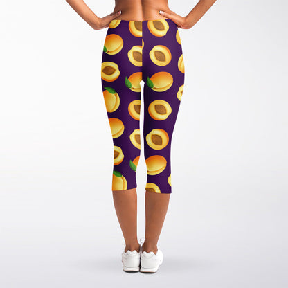 Apricot Fruit Pattern Print Women's Capri Leggings