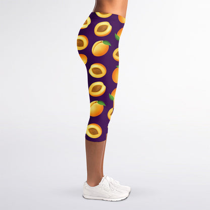 Apricot Fruit Pattern Print Women's Capri Leggings