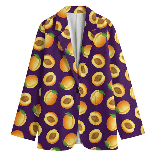 Apricot Fruit Pattern Print Women's Cotton Blazer