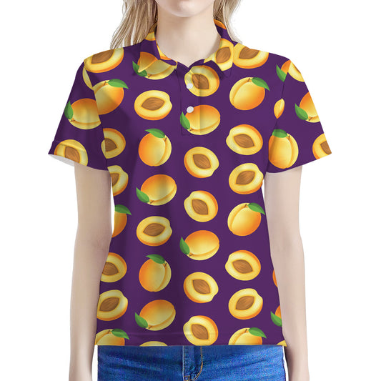 Apricot Fruit Pattern Print Women's Polo Shirt