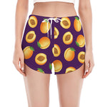 Apricot Fruit Pattern Print Women's Split Running Shorts