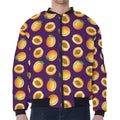 Apricot Fruit Pattern Print Zip Sleeve Bomber Jacket