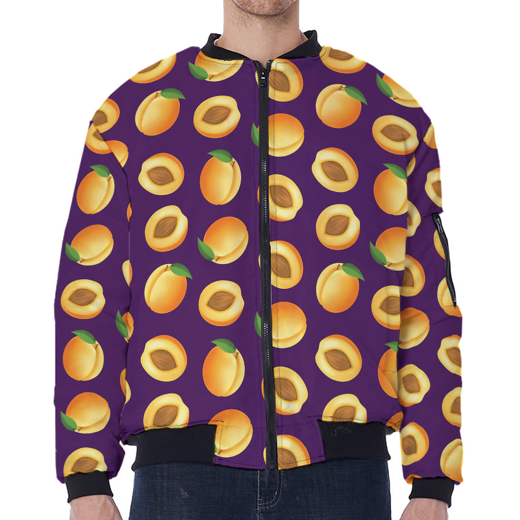 Apricot Fruit Pattern Print Zip Sleeve Bomber Jacket