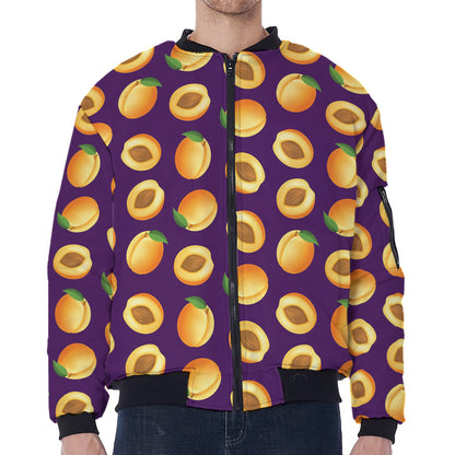 Apricot Fruit Pattern Print Zip Sleeve Bomber Jacket