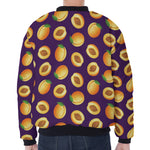 Apricot Fruit Pattern Print Zip Sleeve Bomber Jacket
