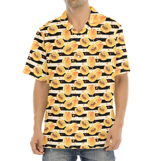 Apricot Fruit Striped Pattern Print Aloha Shirt