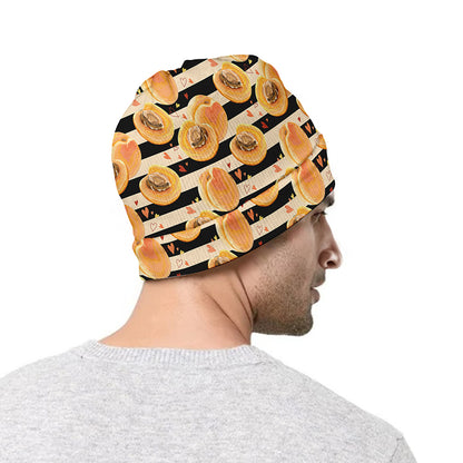 Apricot Fruit Striped Pattern Print Beanie