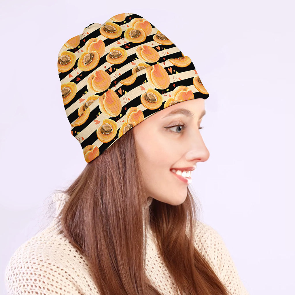 Apricot Fruit Striped Pattern Print Beanie