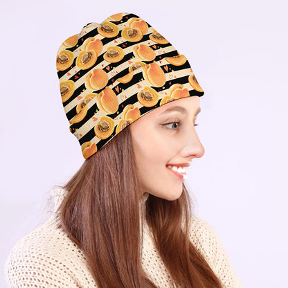 Apricot Fruit Striped Pattern Print Beanie