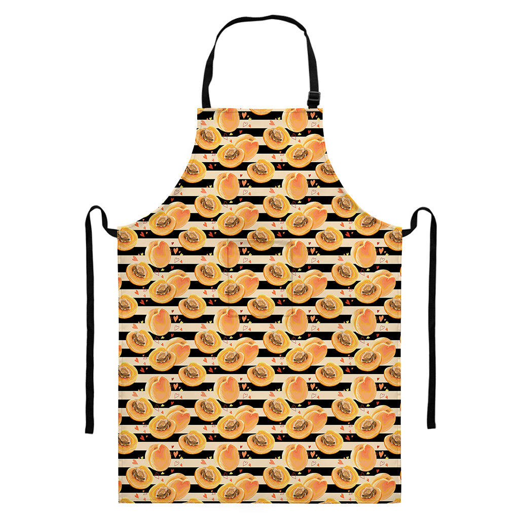 Apricot Fruit Striped Pattern Print Bib Apron With Pocket