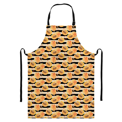 Apricot Fruit Striped Pattern Print Bib Apron With Pocket