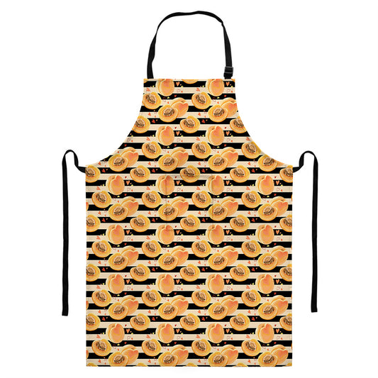 Apricot Fruit Striped Pattern Print Bib Apron With Pocket
