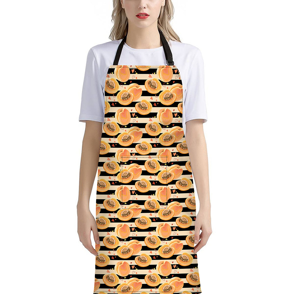 Apricot Fruit Striped Pattern Print Bib Apron With Pocket