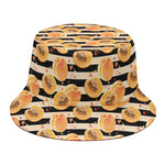 Apricot Fruit Striped Pattern Print Bucket Hat