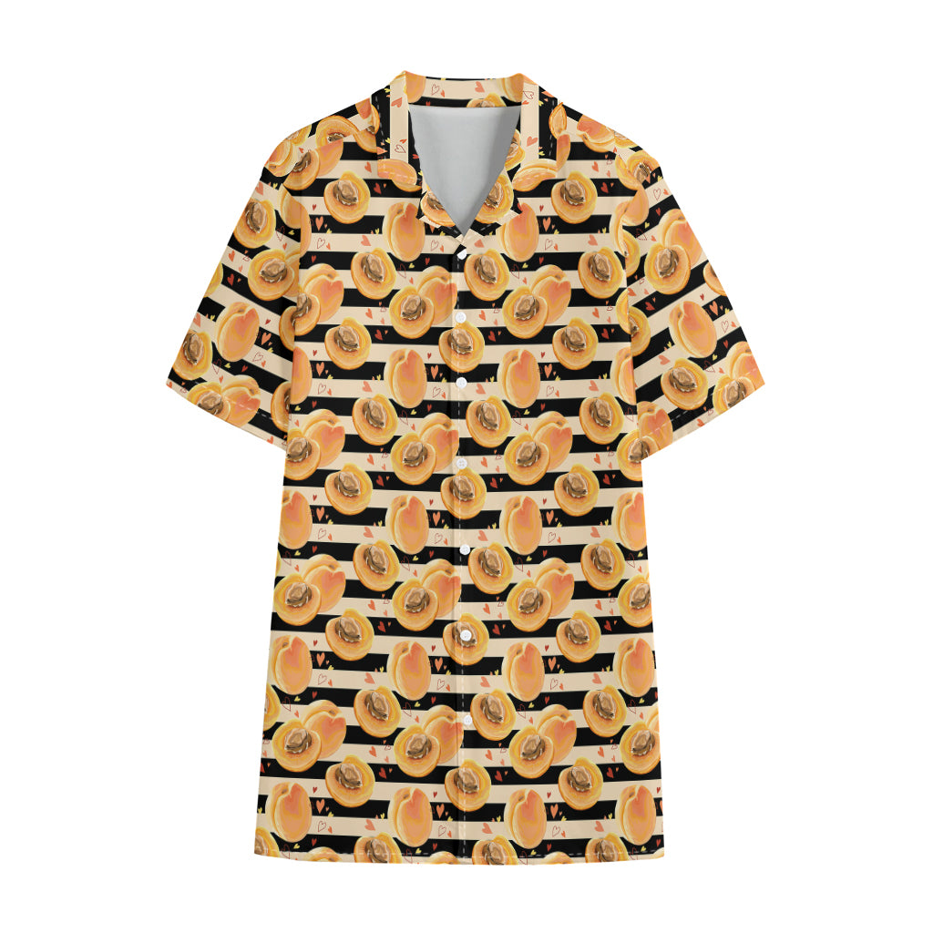 Apricot Fruit Striped Pattern Print Cotton Hawaiian Shirt