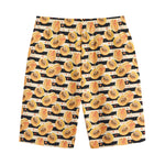 Apricot Fruit Striped Pattern Print Cotton Shorts