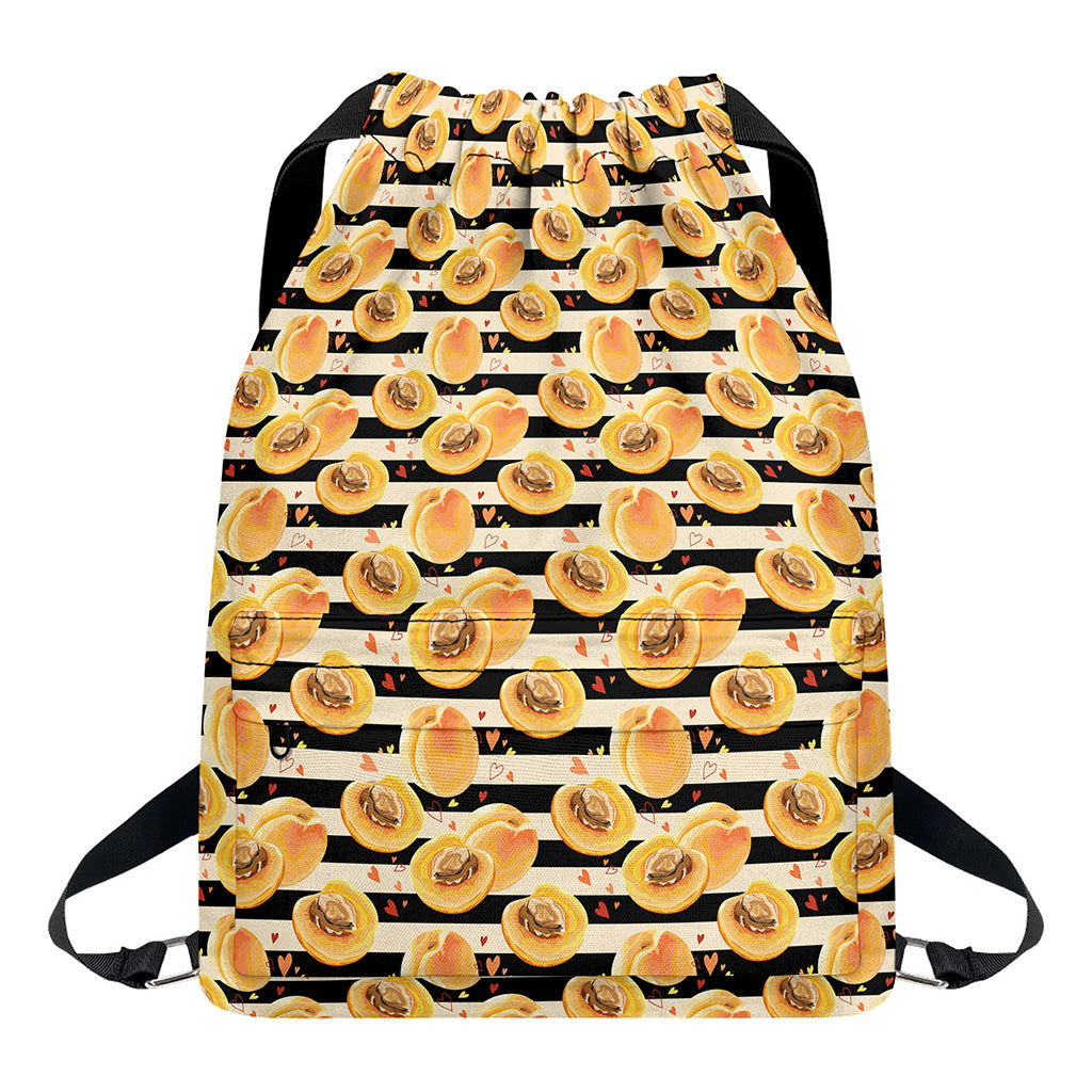 Apricot Fruit Striped Pattern Print Drawstring Backpack