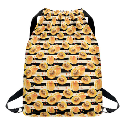 Apricot Fruit Striped Pattern Print Drawstring Backpack