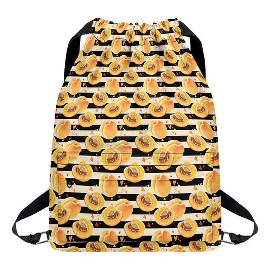 Apricot Fruit Striped Pattern Print Drawstring Backpack