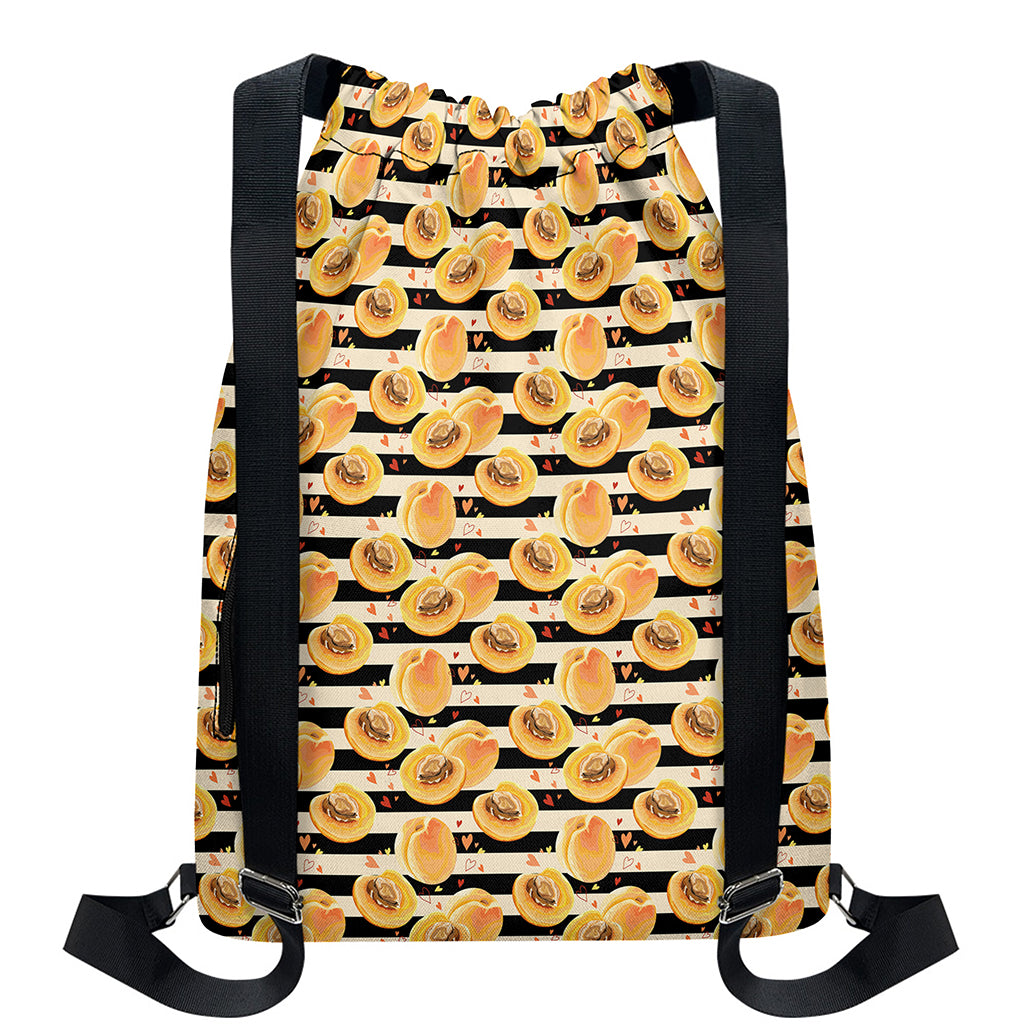Apricot Fruit Striped Pattern Print Drawstring Backpack