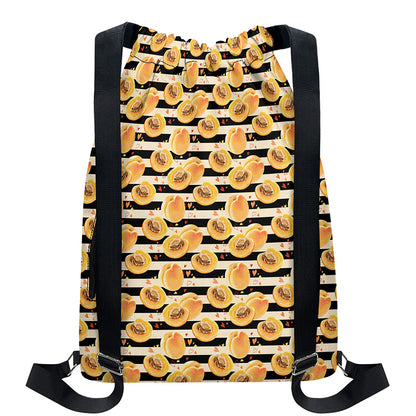 Apricot Fruit Striped Pattern Print Drawstring Backpack