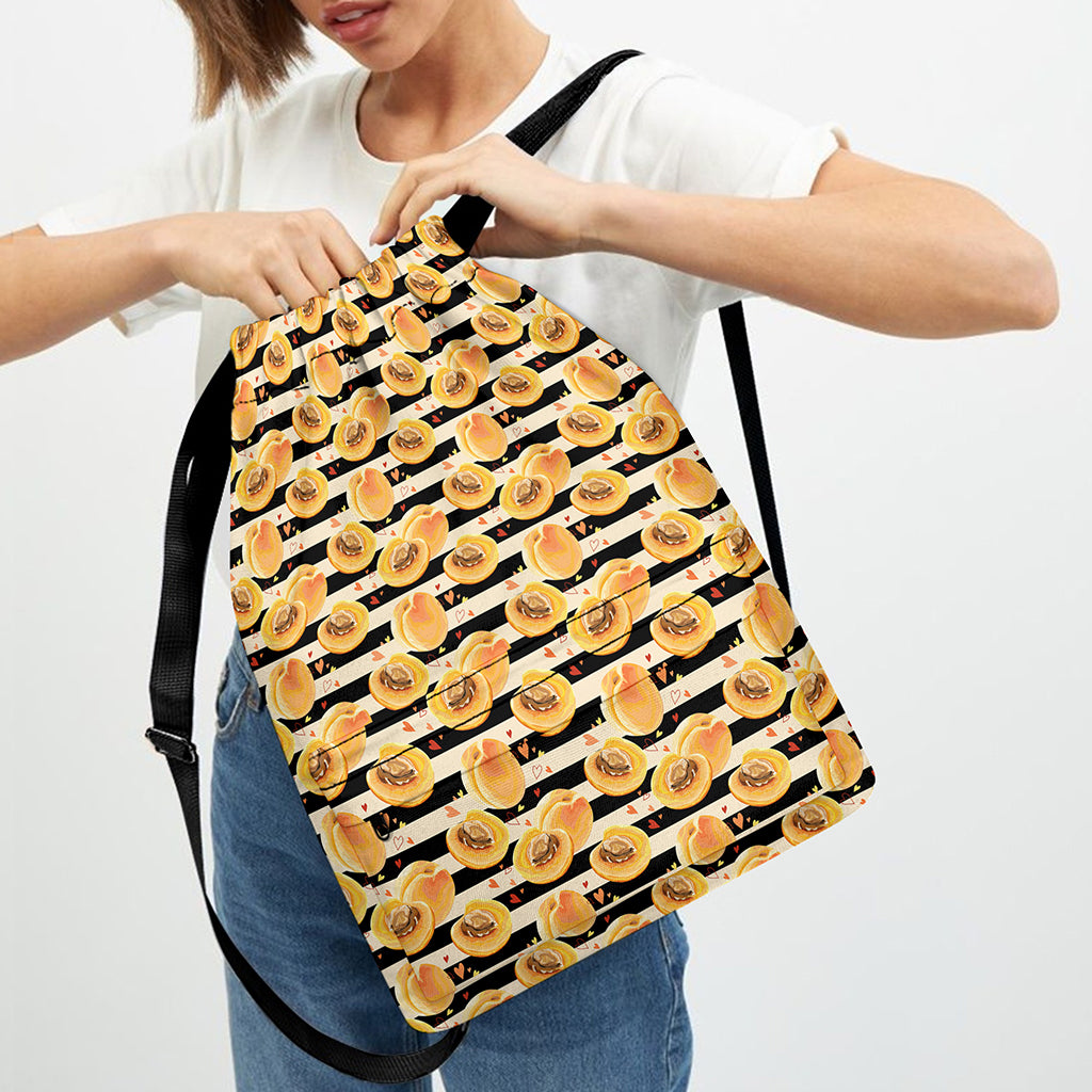 Apricot Fruit Striped Pattern Print Drawstring Backpack