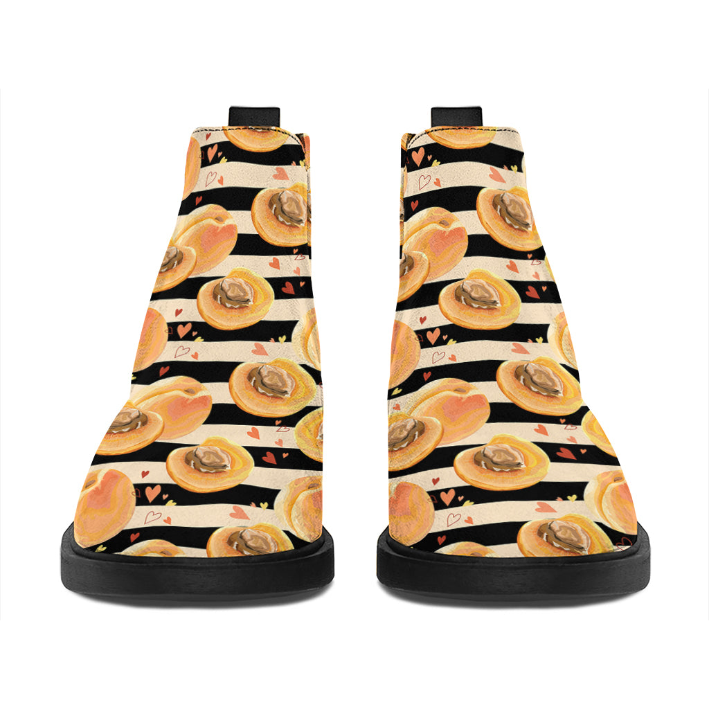 Apricot Fruit Striped Pattern Print Flat Ankle Boots