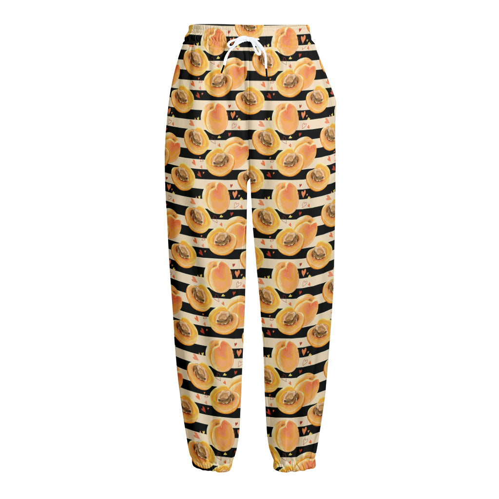Apricot Fruit Striped Pattern Print Fleece Lined Knit Pants