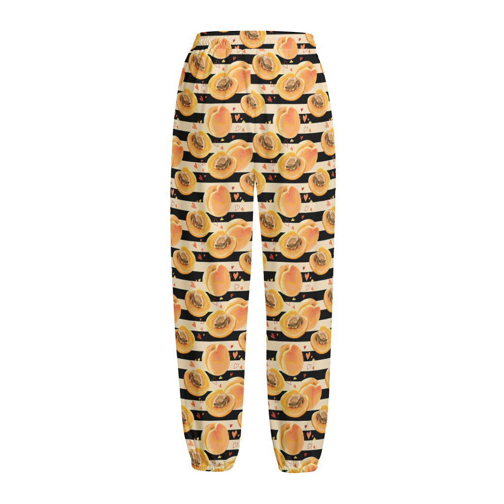 Apricot Fruit Striped Pattern Print Fleece Lined Knit Pants