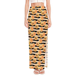 Apricot Fruit Striped Pattern Print High Slit Maxi Skirt
