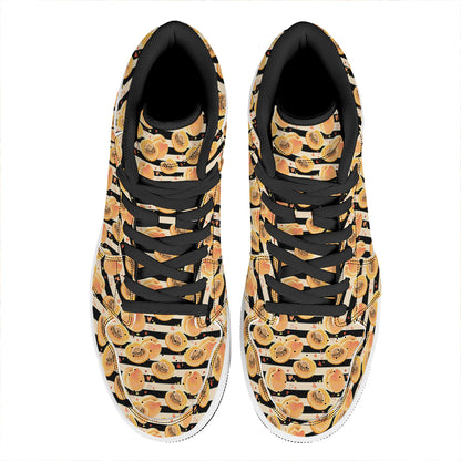 Apricot Fruit Striped Pattern Print High Top Leather Sneakers