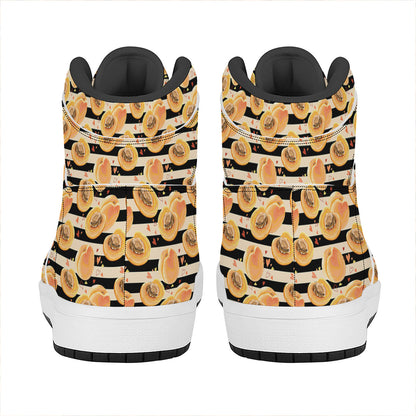 Apricot Fruit Striped Pattern Print High Top Leather Sneakers
